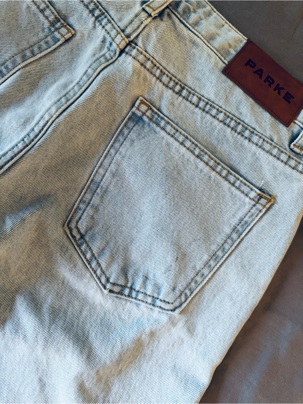 PARKE Button Fly Light Blue Straight-Leg Jeans w Raw Edge Frayed Hem - Picture 12 of 16